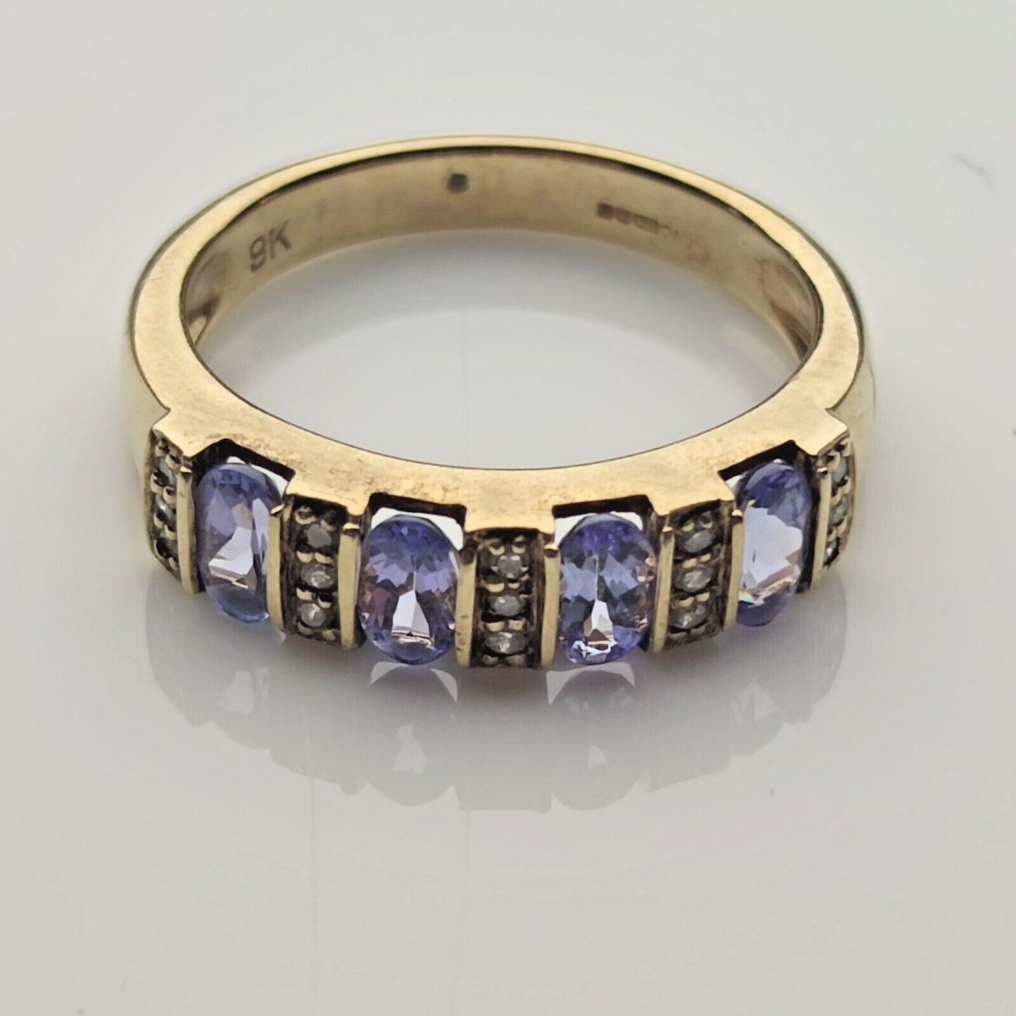 9ct Yellow Gold Ring Blue Tanzanite and Diamonds Ring Size O 1/2