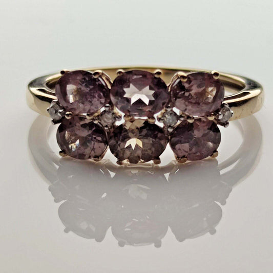 9ct Yellow Gold Ring Citrine and Diamond Gemstone UK Ring Size S 1/2