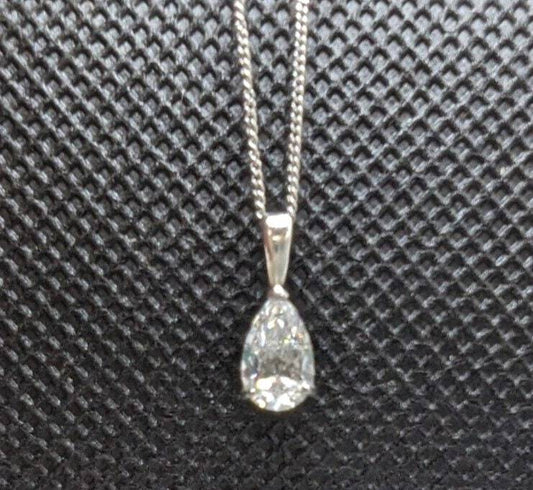 9ct White Gold Necklace Cubic Zirconia Gemstone Drop Pendant