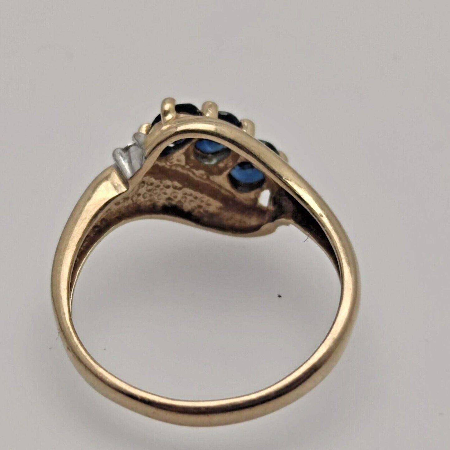 9ct Yellow Gold Ring Size N 1/2 Blue Sapphire & Diamonds Stones Solid Gold