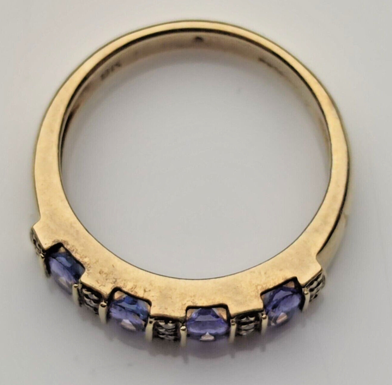 9ct Yellow Gold Ring Blue Tanzanite and Diamonds Ring Size O 1/2