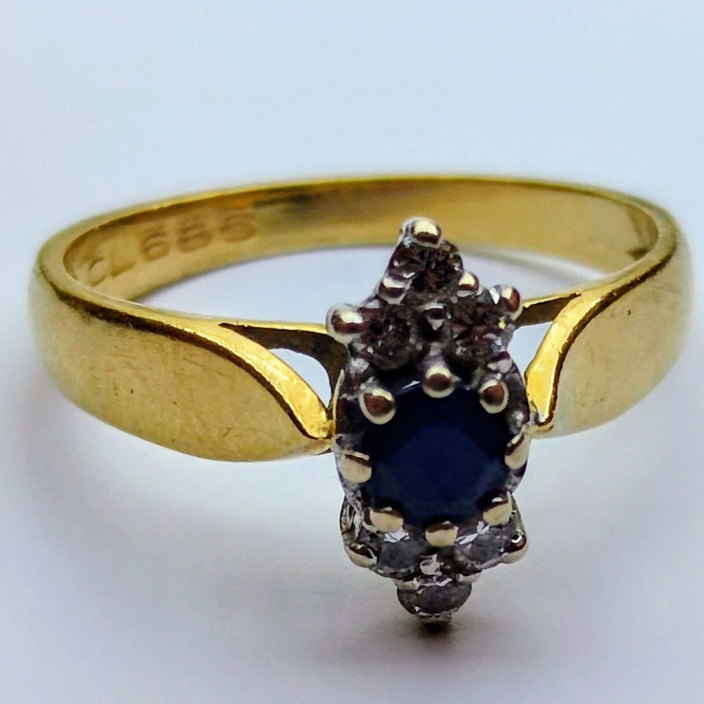 18ct Yellow Gold Sapphire and Diamond Ring Blue & Colourless Stones Ring Size N