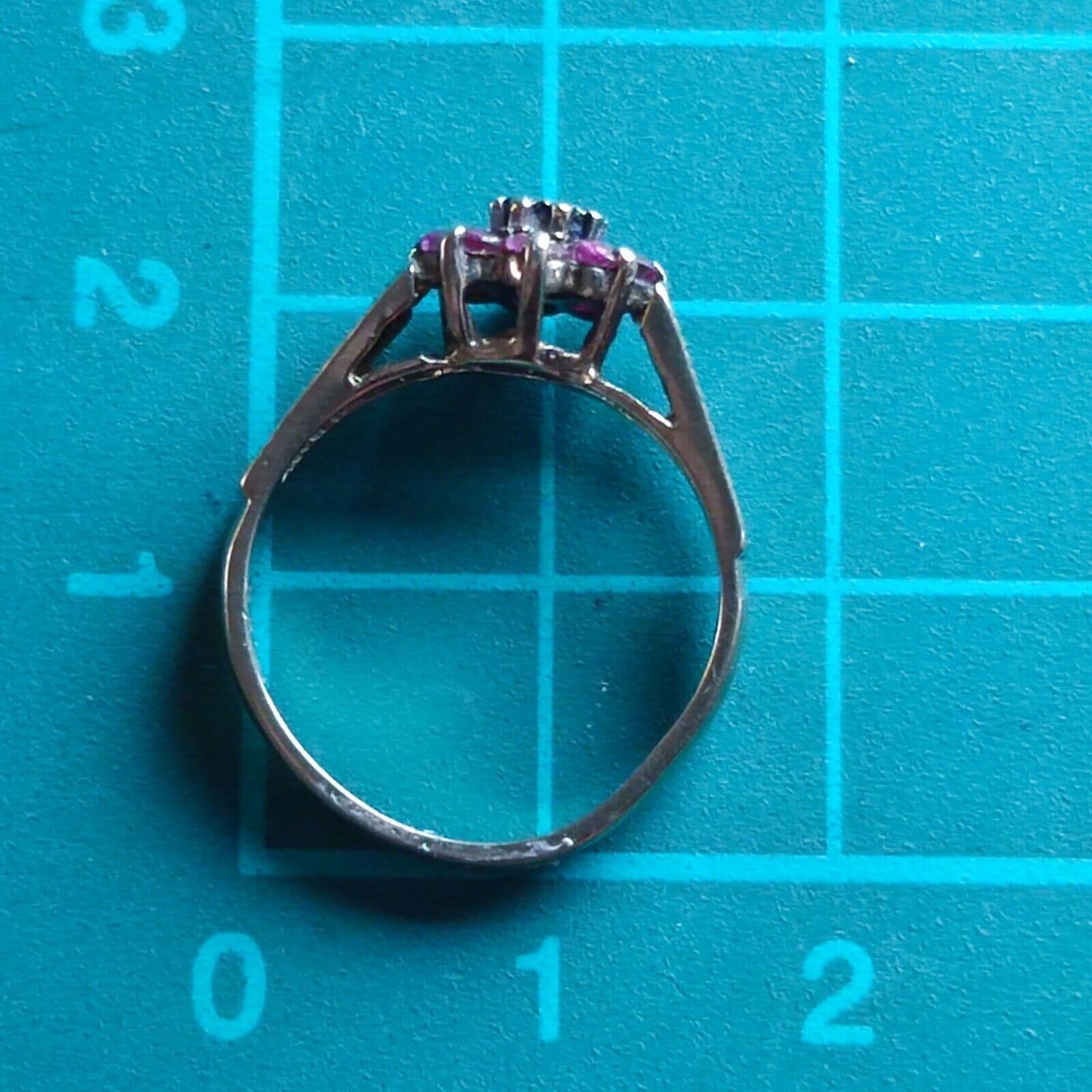 9ct Yellow Gold Pink Ruby Diamonds Cluster Setting Ring Size J