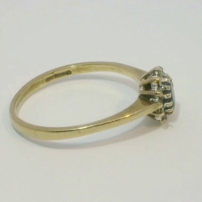 9ct Yellow Gold Ring Sapphire and Diamonds Hallmarked Ring Size N