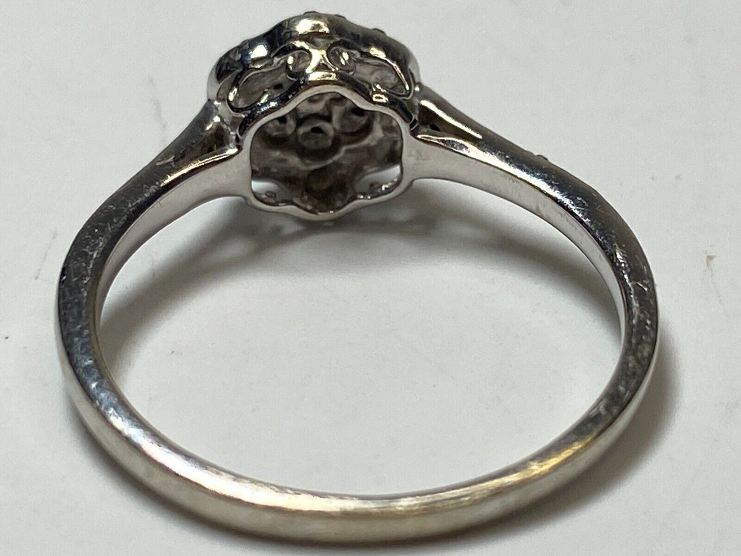 9ct White Gold Ring with diamond cluster Engagement Ring Size R