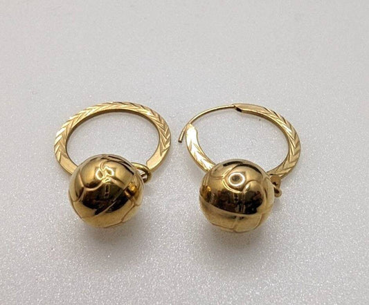 9ct Yellow Gold Football Drop Dangle Earrings 32.9mm Drop Length