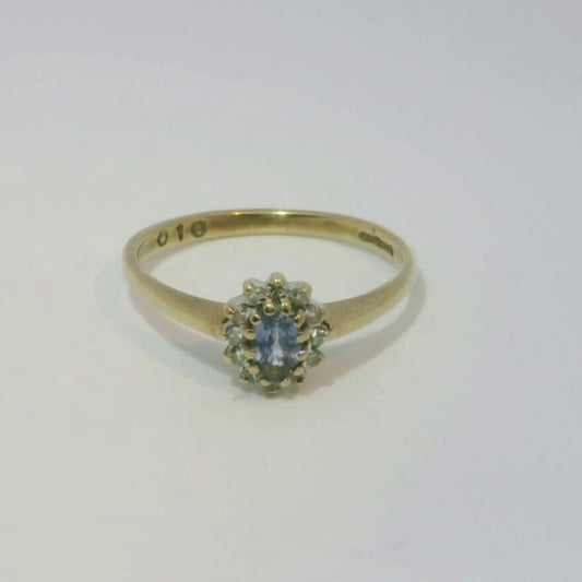 9ct Yellow Gold Ring Sapphire and Diamonds Hallmarked Ring Size N