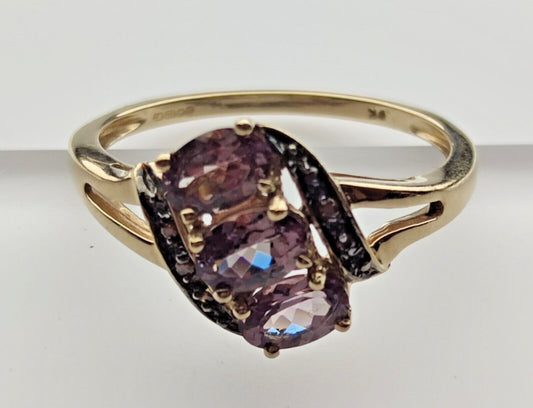 9ct Yellow Gold Ring Champagne Quartz and Orange Diamond Ring Size S