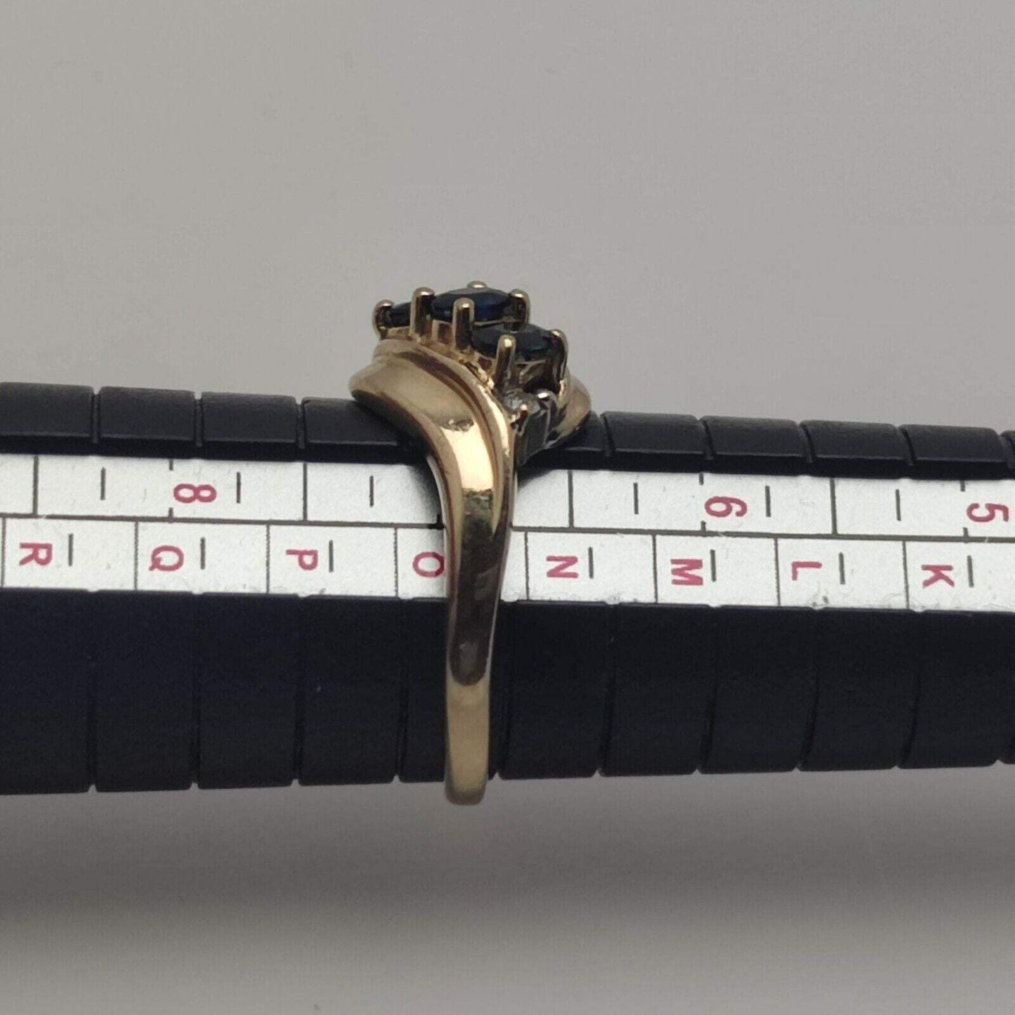 9ct Yellow Gold Ring Size N 1/2 Blue Sapphire & Diamonds Stones Solid Gold