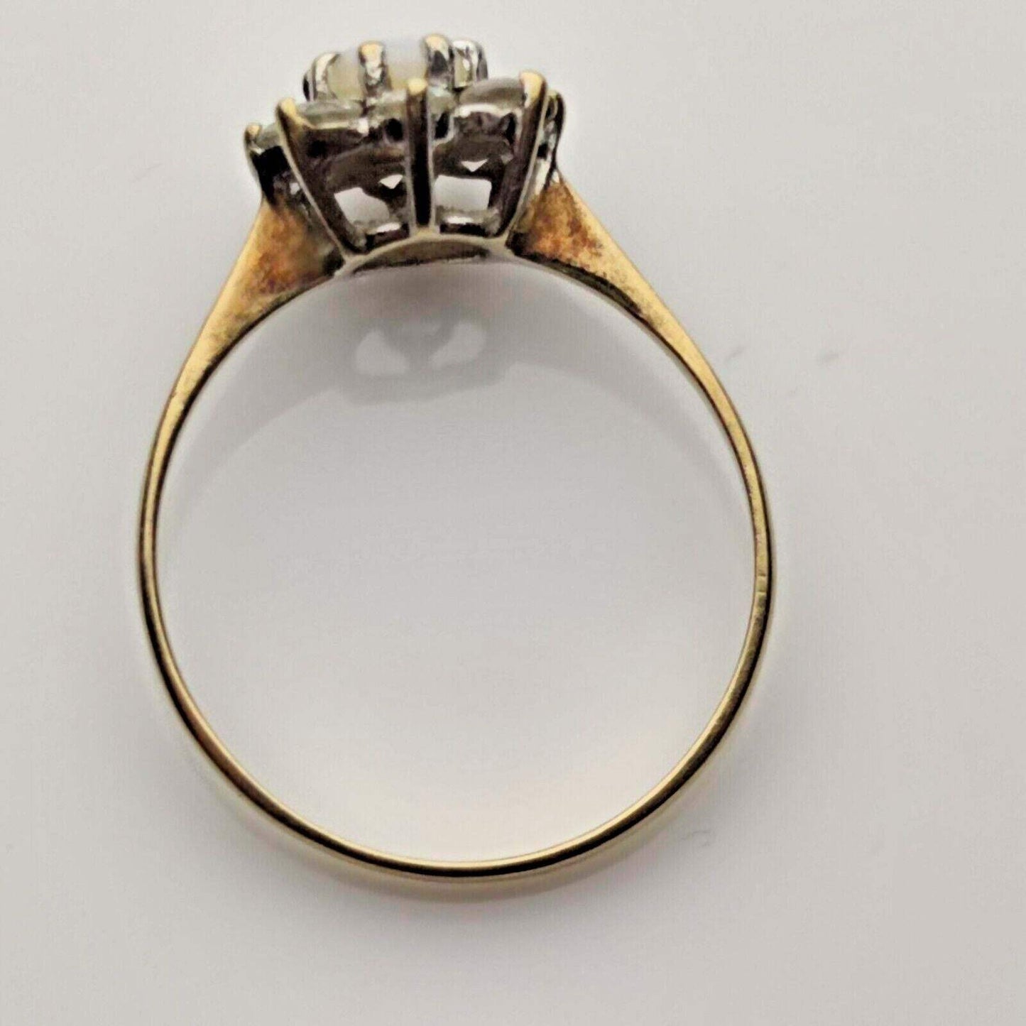 9ct Yellow Gold Ring Oval White Opal Halo Setting Gemstones UK Ring Size P