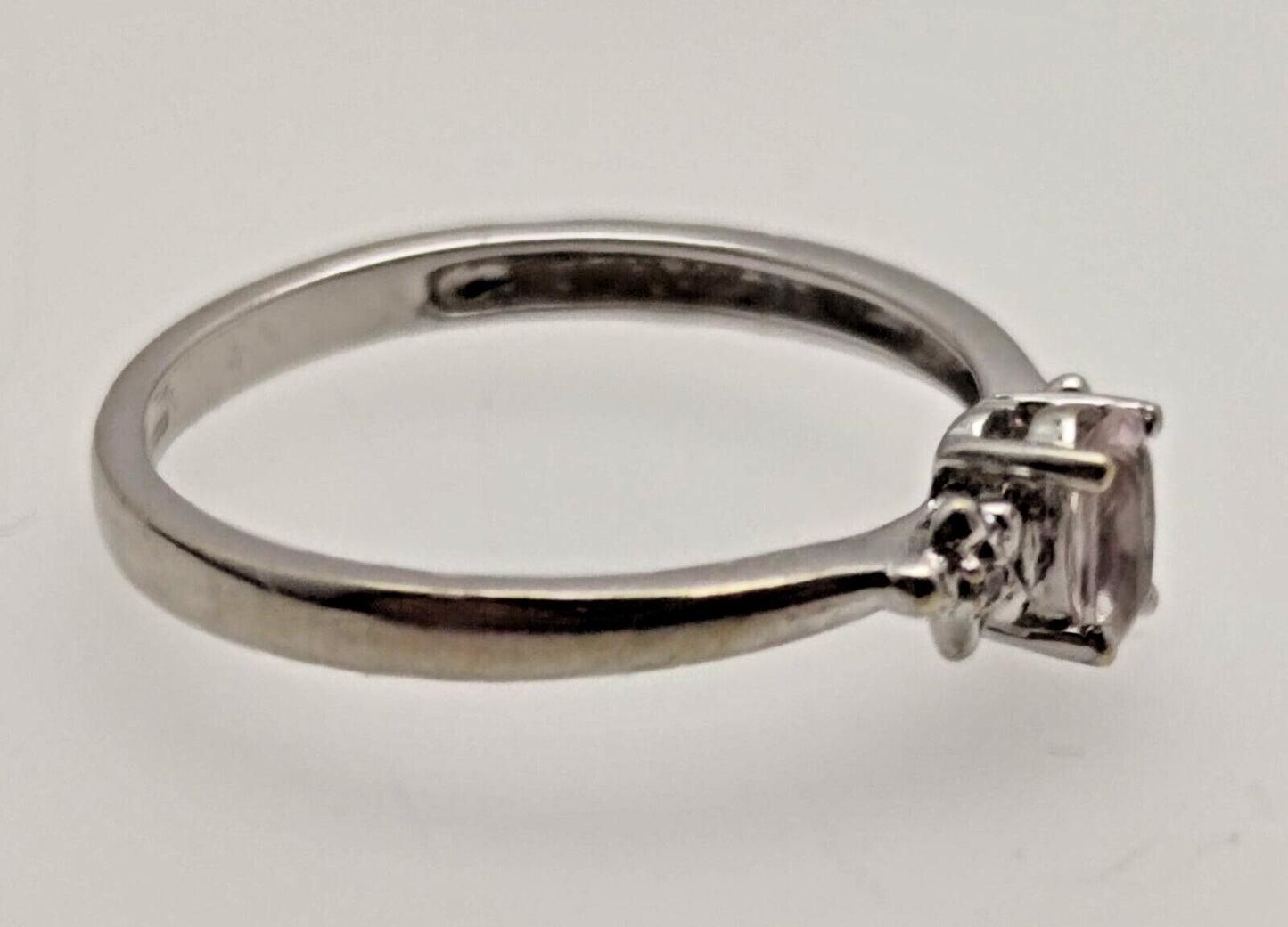 9ct White Gold Ring Rose Quartz and Diamond Natural Gemstones UK Ring Size O