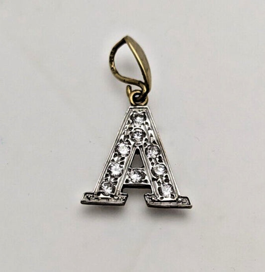 9ct Yellow Gold Letter A Pendant Colourless Cubic Zirconia Size: 32mm x 17mm