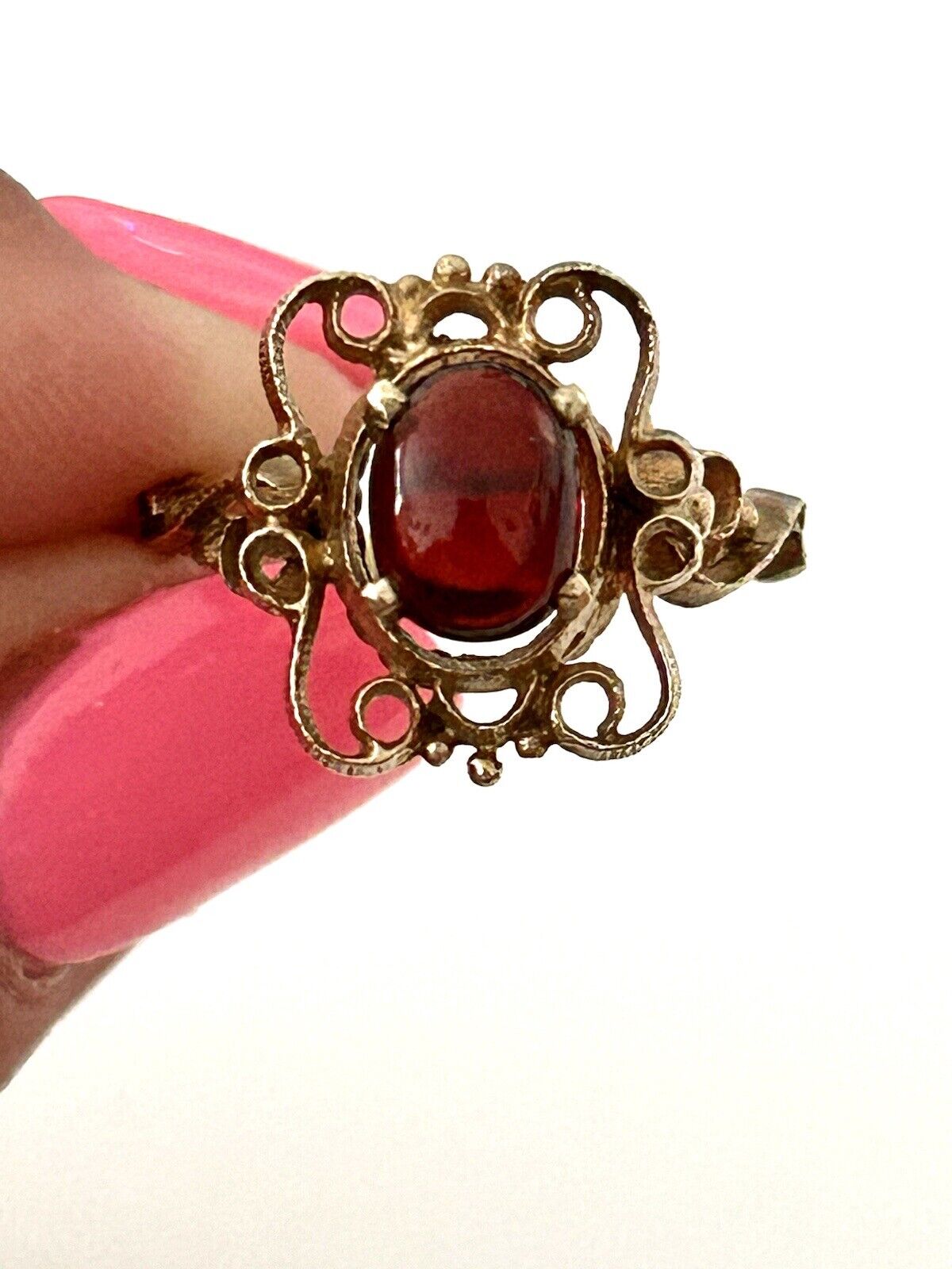 9ct Yellow Gold  Ring Garnet Cabochon Solitaire UK Ring Size M 1/2