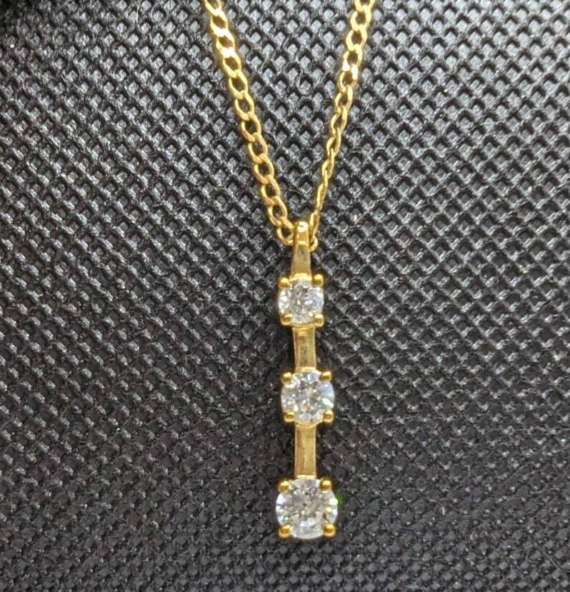 9ct Yellow Gold Necklace Pendant Round Cubic Zirconia 43cm Long 9k Yellow Gold