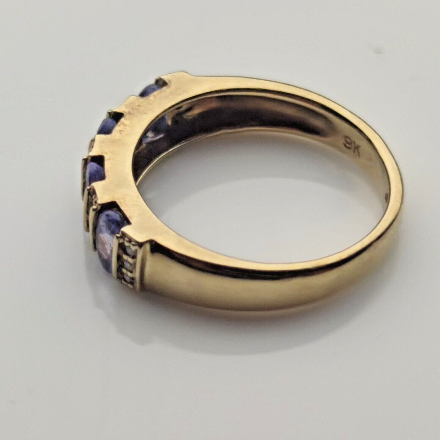 9ct Yellow Gold Ring Blue Tanzanite and Diamonds Ring Size O 1/2