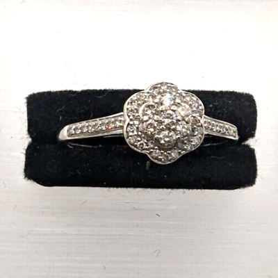 9ct White Gold Ring with diamond cluster Engagement Ring Size R