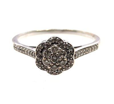 9ct White Gold Ring with diamond cluster Engagement Ring Size R