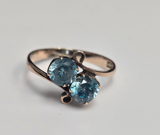 14ct Yellow Gold Ring Blue Topaz Round Prong Setting Ring Size L