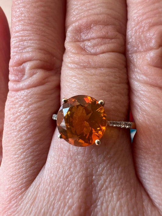 9ct Yellow Gold Ring Orange Fire Opal & White Quartz Gemstones Ring Size O 1/2