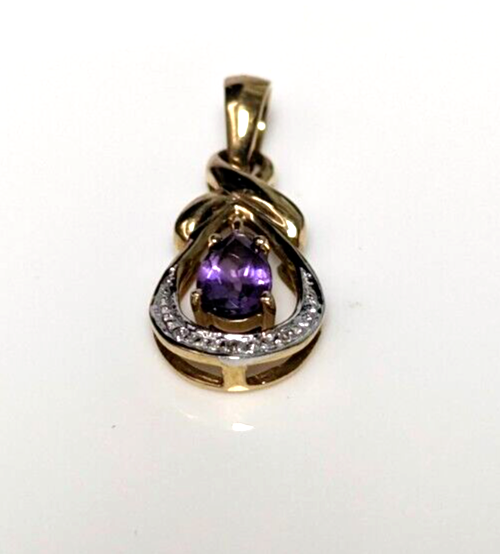 9ct Yellow Gold Pendant Amethyst and Diamonds Natural Gemstones  9k Yellow Gold