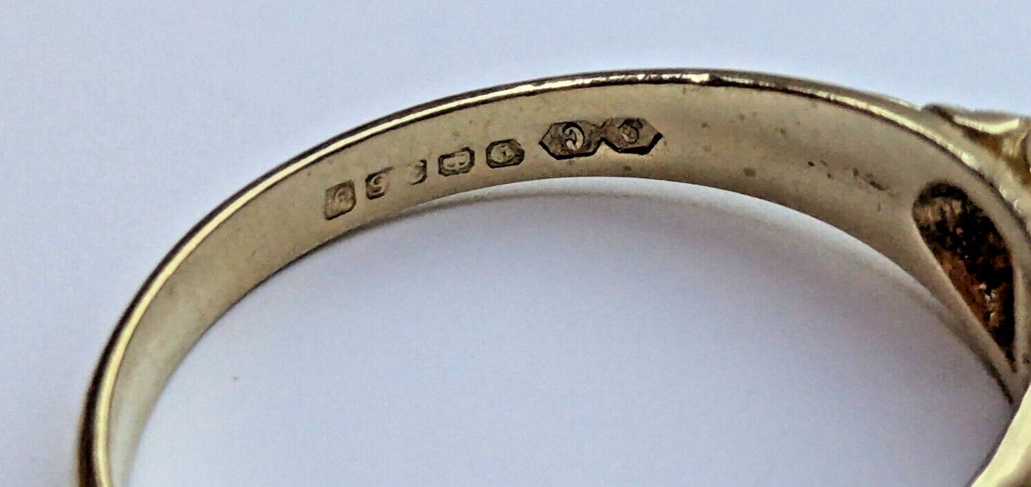 9ct Yellow Gold Ring Purple Blue Amethyst & Colourless Diamonds Ring Size O 1/2