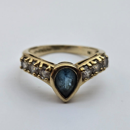 9ct Yellow Gold Ring Blue Topaz Gemstone Ring Size L 1/2