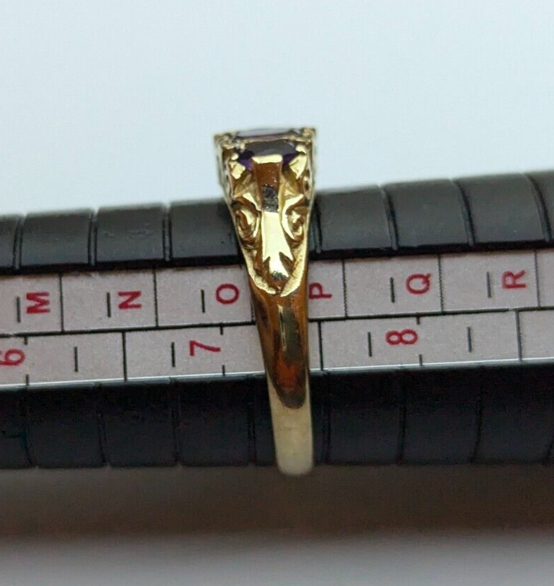 9ct Yellow Gold Ring Purple Blue Amethyst & Colourless Diamonds Ring Size O 1/2