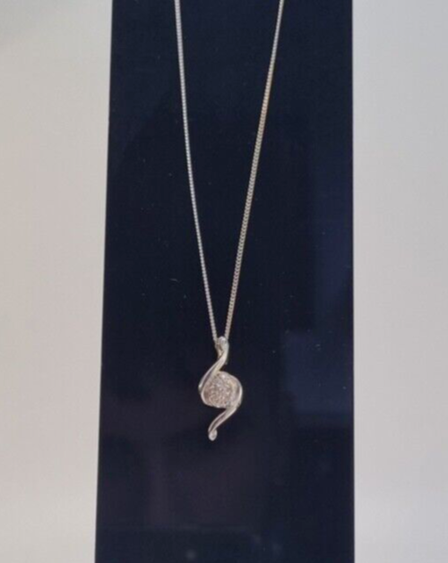 9ct White Gold Pendant Necklace 0.10ct Diamonds Gemstones 48cm Long