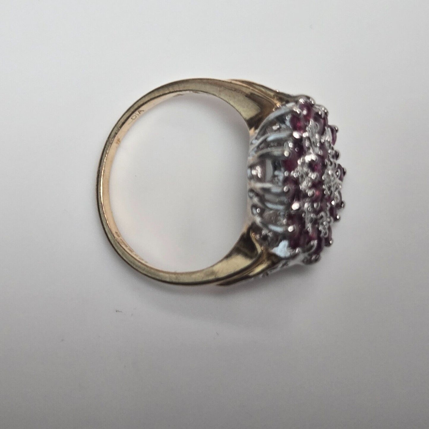 9ct Yellow Gold Ring Pink Ruby and Diamonds Cluster Gemstones UK Ring Size N