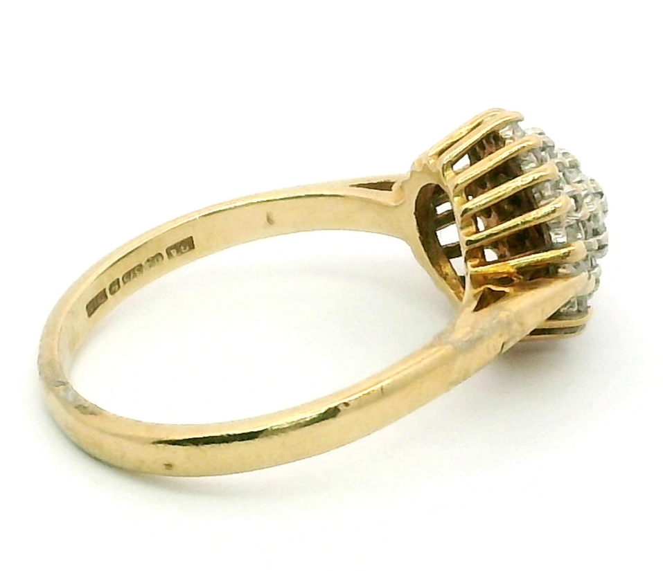 9ct Yellow Gold Ring 0.25ct Diamonds Cluster Setting 375 Hallmarked Ring Size K