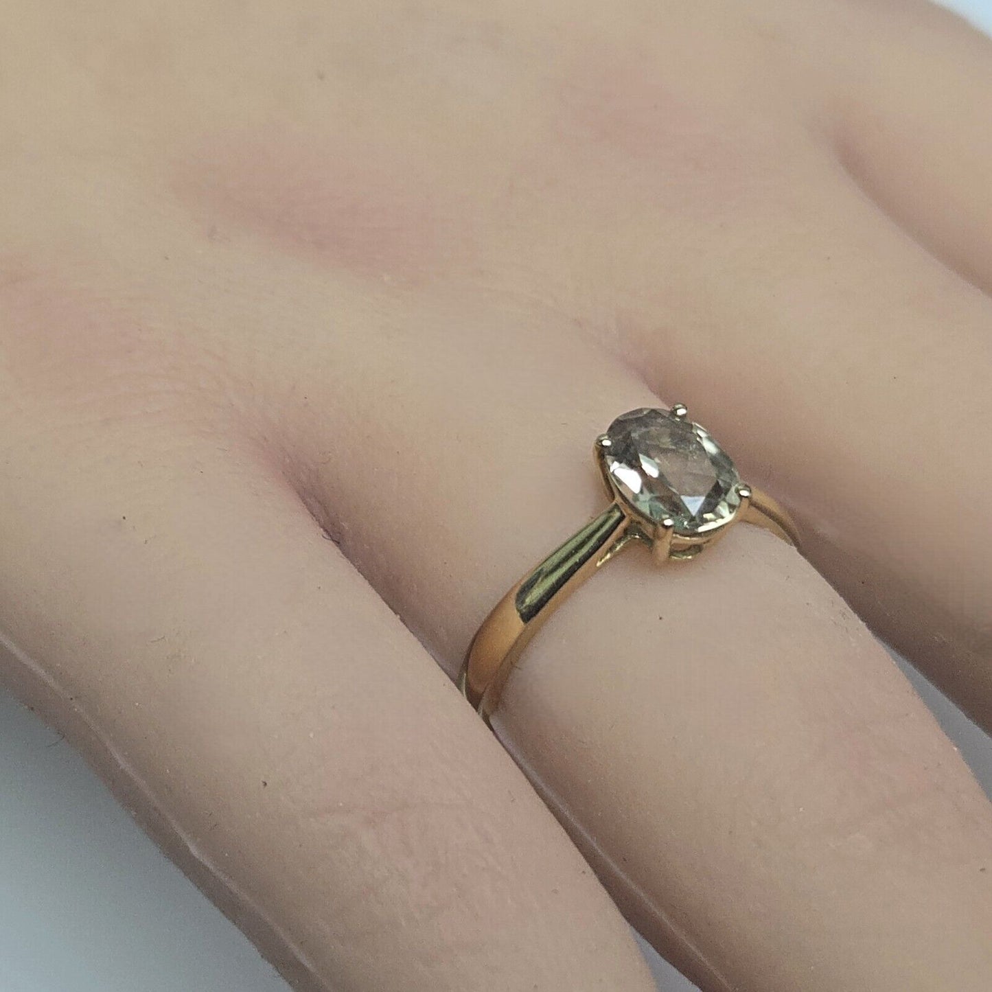 14ct Yellow Gold Ring Oval Yellow Tourmaline Prong Setting Ring Size N 1/2