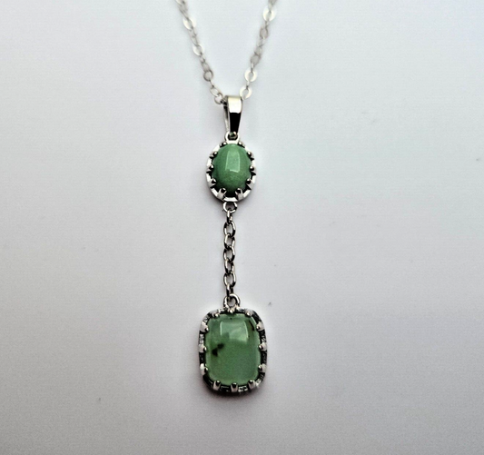 Silver Rope Necklace Green Chrysoprase 925 Hallmarked Spring Lock 54cm Long