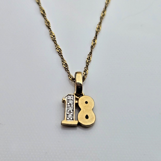 18th Birthday Gold Necklace Diamonds 9ct Yellow Gold Prong Setting 48cm Long