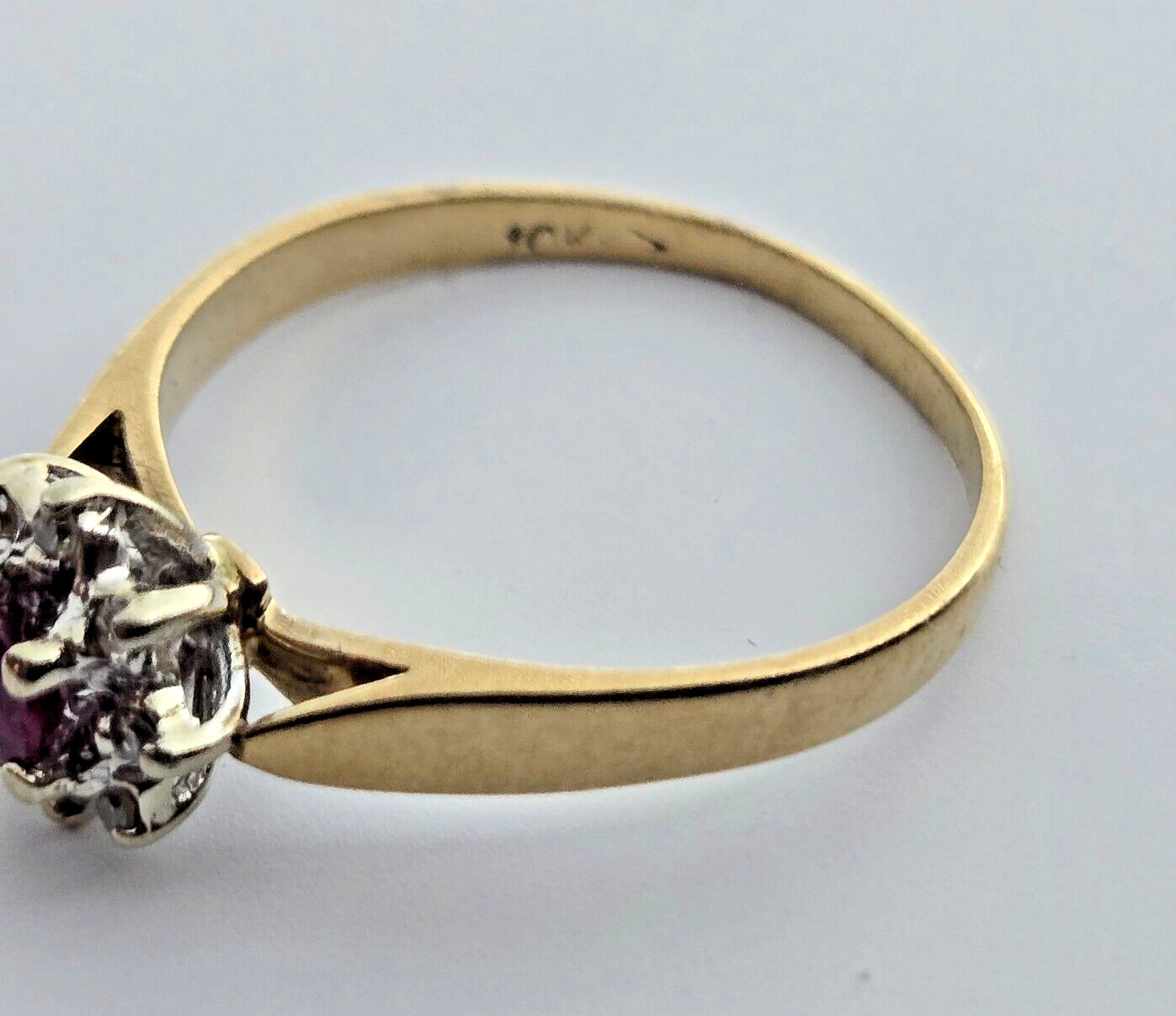 9ct Yellow Gold Ring Purple Ruby and Diamond Gemstones UK Ring Size O 1/2