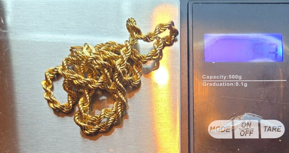 9ct Yellow Gold Rope Chain 45cm Long 5.3g Weight 9K Italy Hallmark