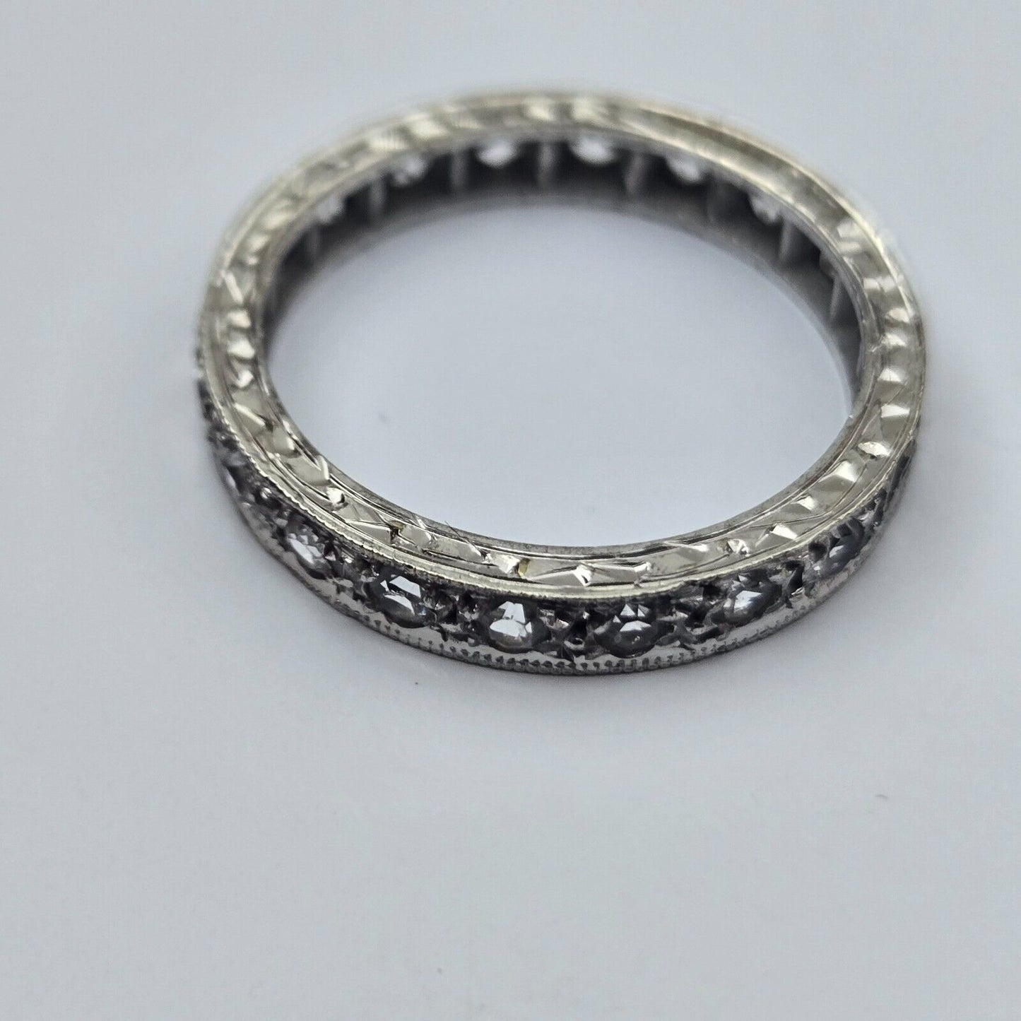 9ct White Gold Eternity Ring Round Colourless Spinel Gemstones Ring Size L