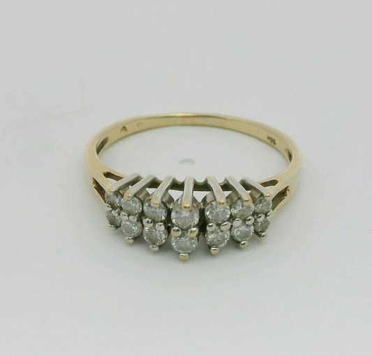14ct Yellow Gold Ring 14x Colourless Diamonds 14k Hallmarked Ring Size R 1/2
