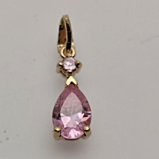 9ct Yellow Gold Pendant  Pink Cubic Zirconia Pendant Size: 14mm X 4mm