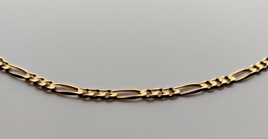 9ct Yellow Gold Chain Necklace Figaro Chain Type 46cm Long