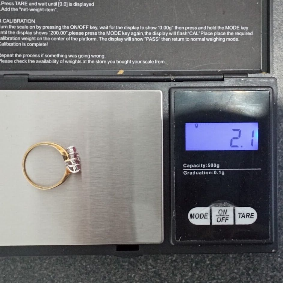 9ct Yellow Gold Ring Ruby and Diamond Crossover Band UK Ring Size N