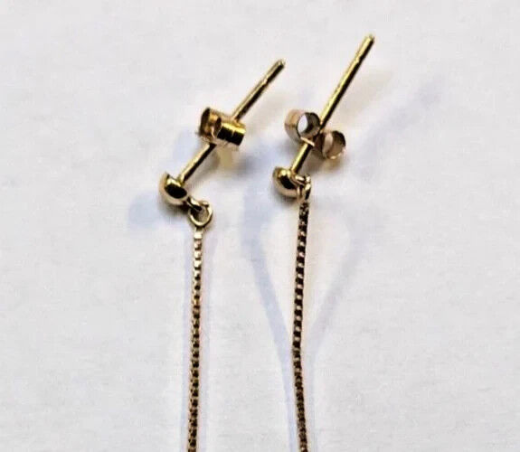 9ct Yellow Gold Dangle Earrings Green Marble Jade Gemstones 40mm Long