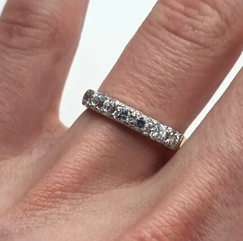 9ct Yellow Gold Ring Cubic Zirconia Gold Half-Eternity UK Ring Size Q