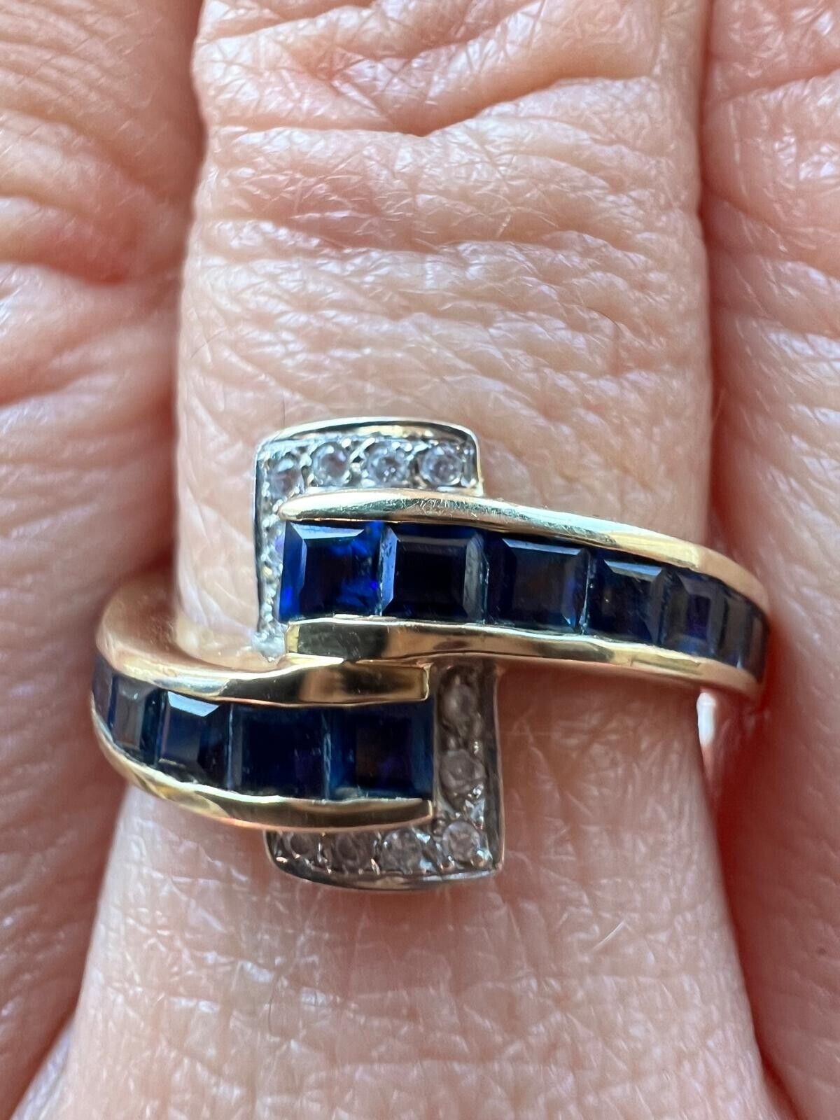 14ct Yellow Ring Sapphire and Diamond Gold Ring UK Ring Size O 1/2