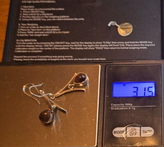 Silver Drop Dangle Earrings Cacoxenite Stones  925 Hallmarked 30mm Drop Length