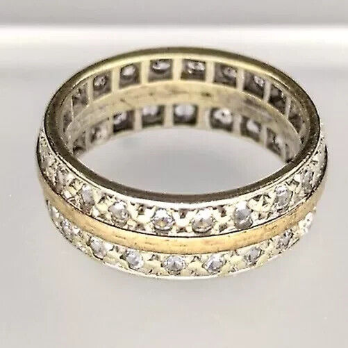 9ct Yellow Gold Eternity Ring White Spinel Gemstones UK Ring Size L