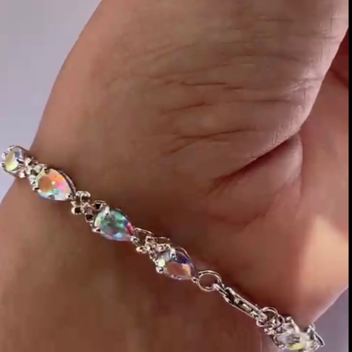 9ct White Gold Tennis Bracelet Mystic Topaz Natural Gemstones 19cm Long