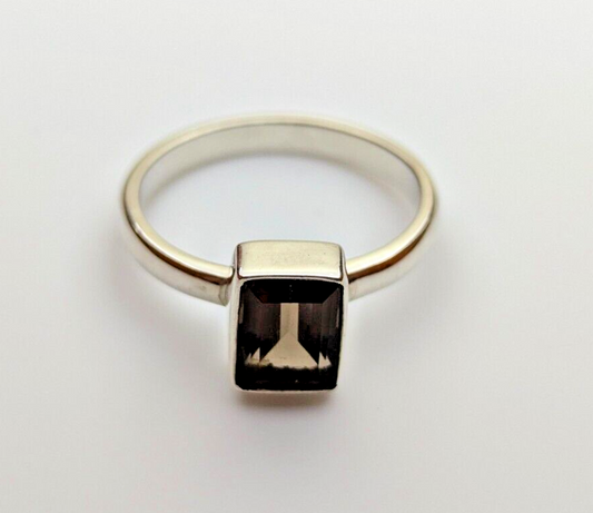 Silver Ring Champagne Quartz 925 Sterling Silver Prong Setting Ring Size R 1/2
