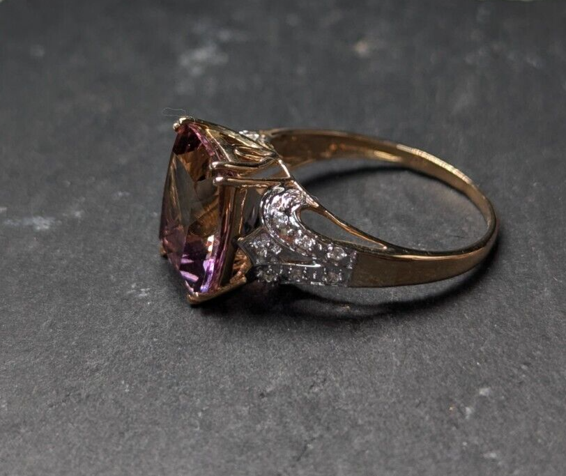 9ct Yellow Gold Ring Ametrine and Zircon Ring Size Q with Certificate