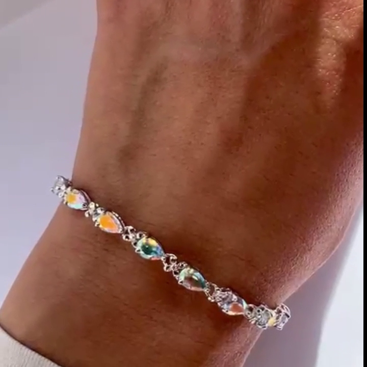 9ct White Gold Tennis Bracelet Mystic Topaz Natural Gemstones 19cm Long