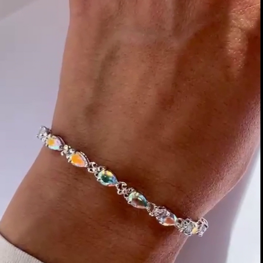 9ct White Gold Tennis Bracelet Mystic Topaz Natural Gemstones 19cm Long